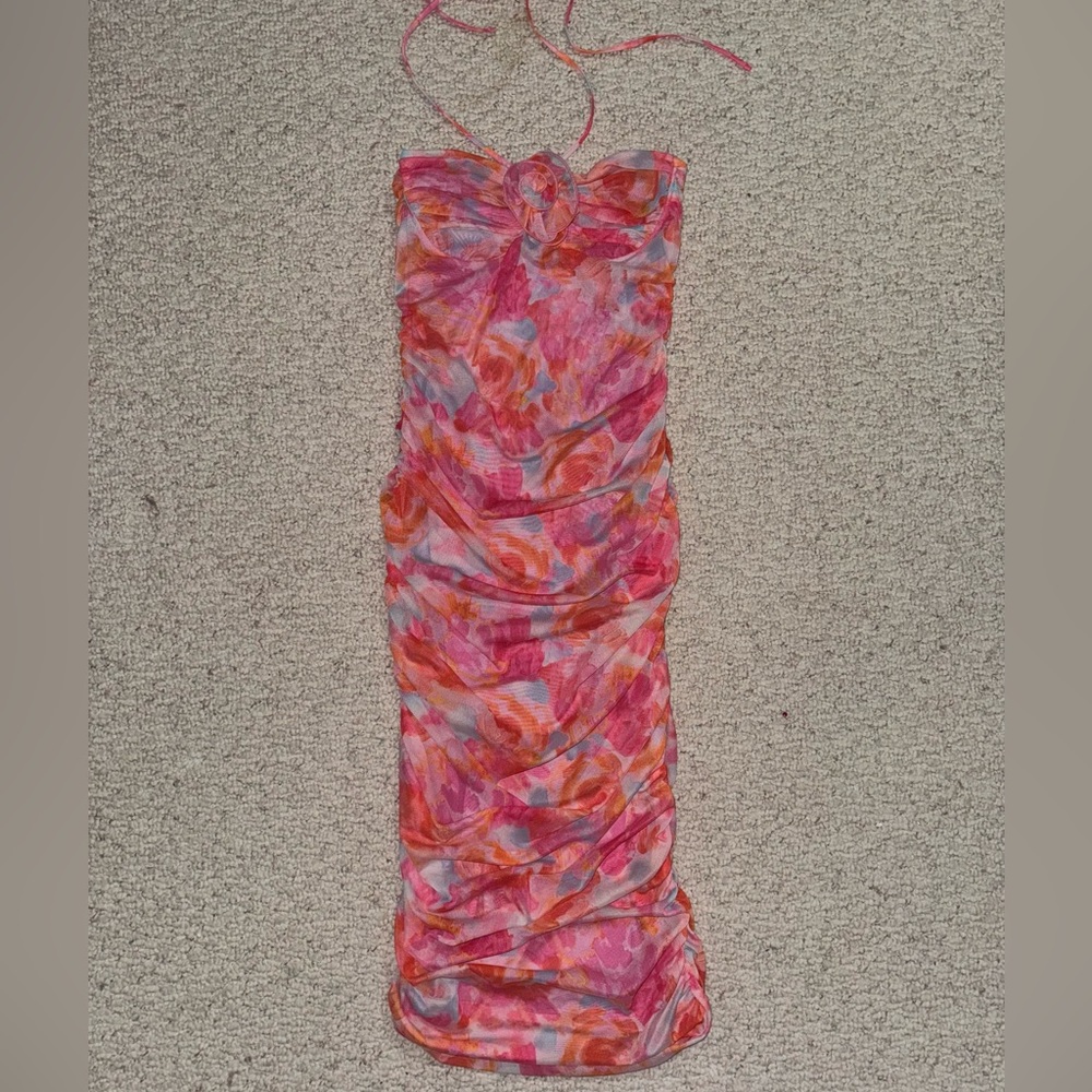 Zara Pink and Orange Strapless Dress